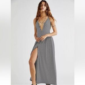 FREE PEOPLE Nina Halter Stripes Tie Back Button Down Maxi Dress